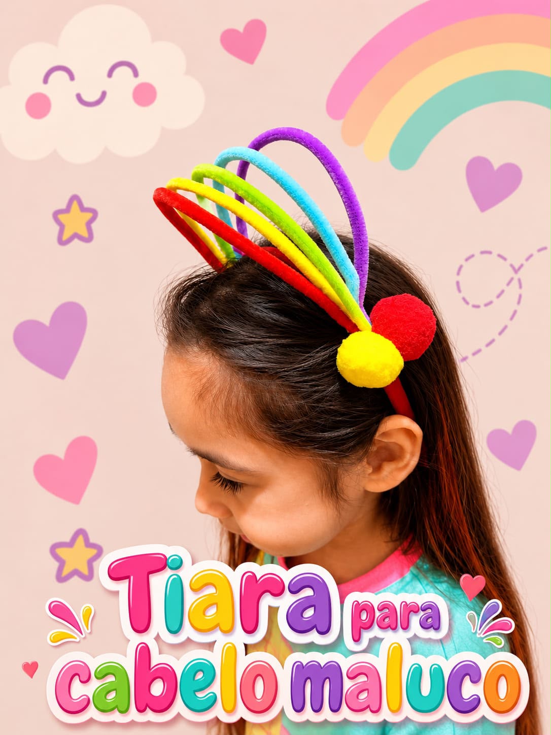 Tiara cabelo maluco arco íris (12 peças)