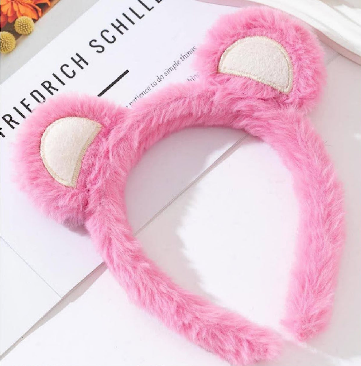 Tiara infantil pelúcia ursinho rosa (12 peças iguais)