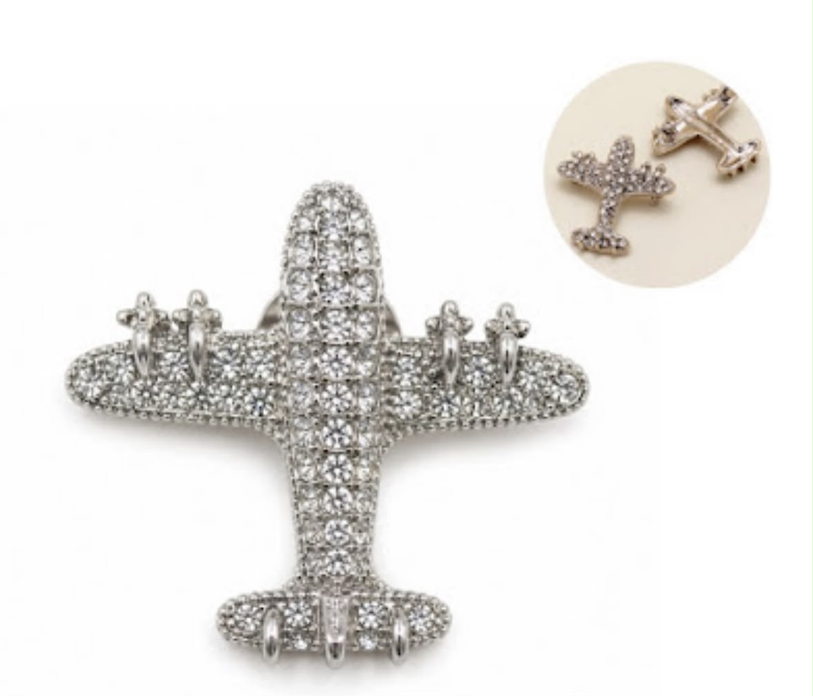 Broche agulha pequeno avião cravejado (12 peças)