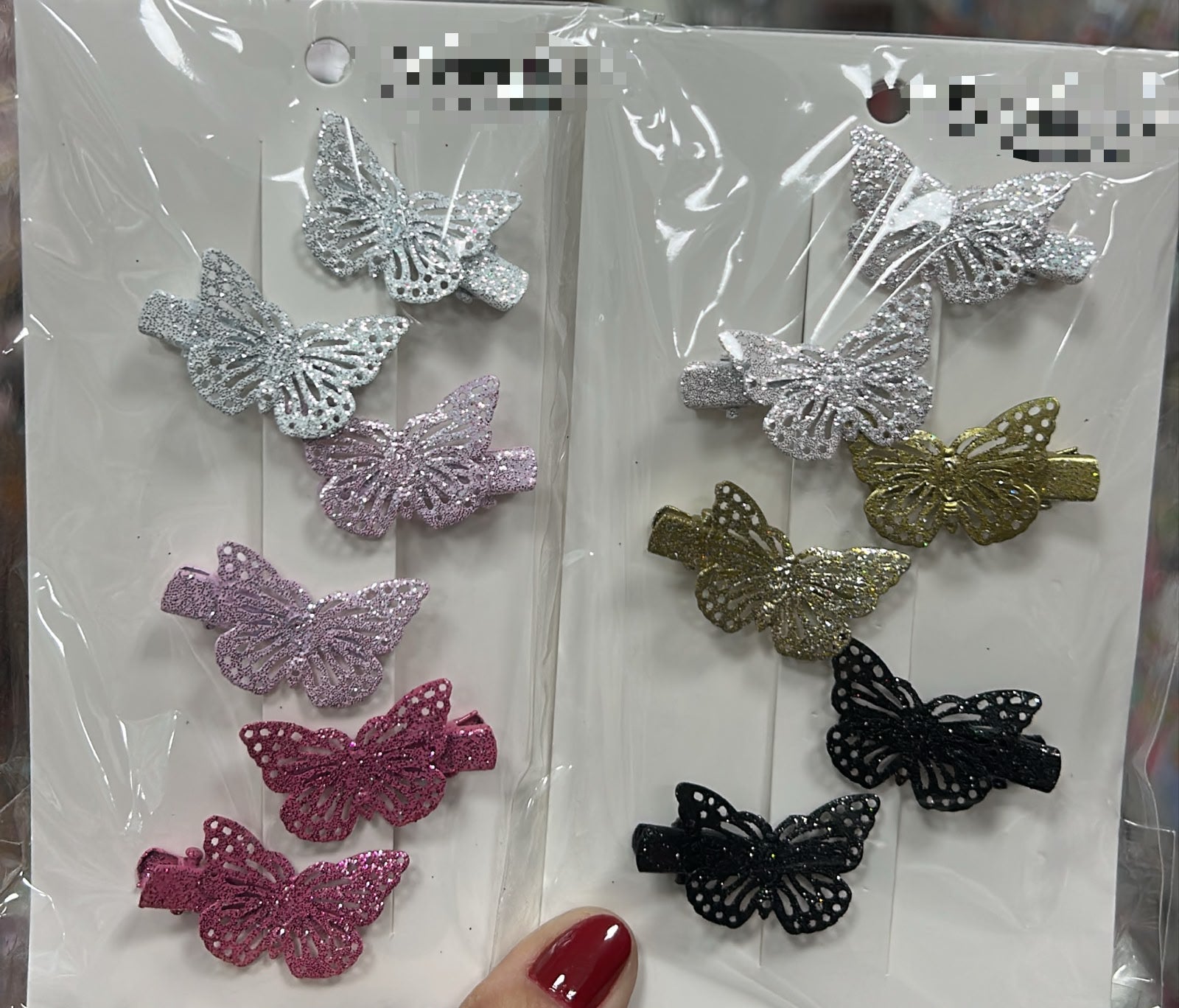 Hair clip pp infantil com borboleta glitter (12 cartelas com 6 peças cada)
