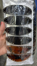 Presilha francesa acetato com cravejado oval (12 peças. 8 pretas e 4 tartaruga)