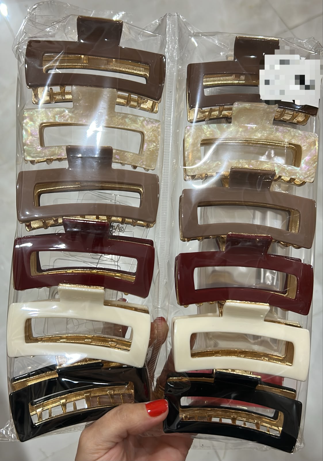 Pregadeira g metal com acetato retangular vazado (12 peças 2 de cada cor)