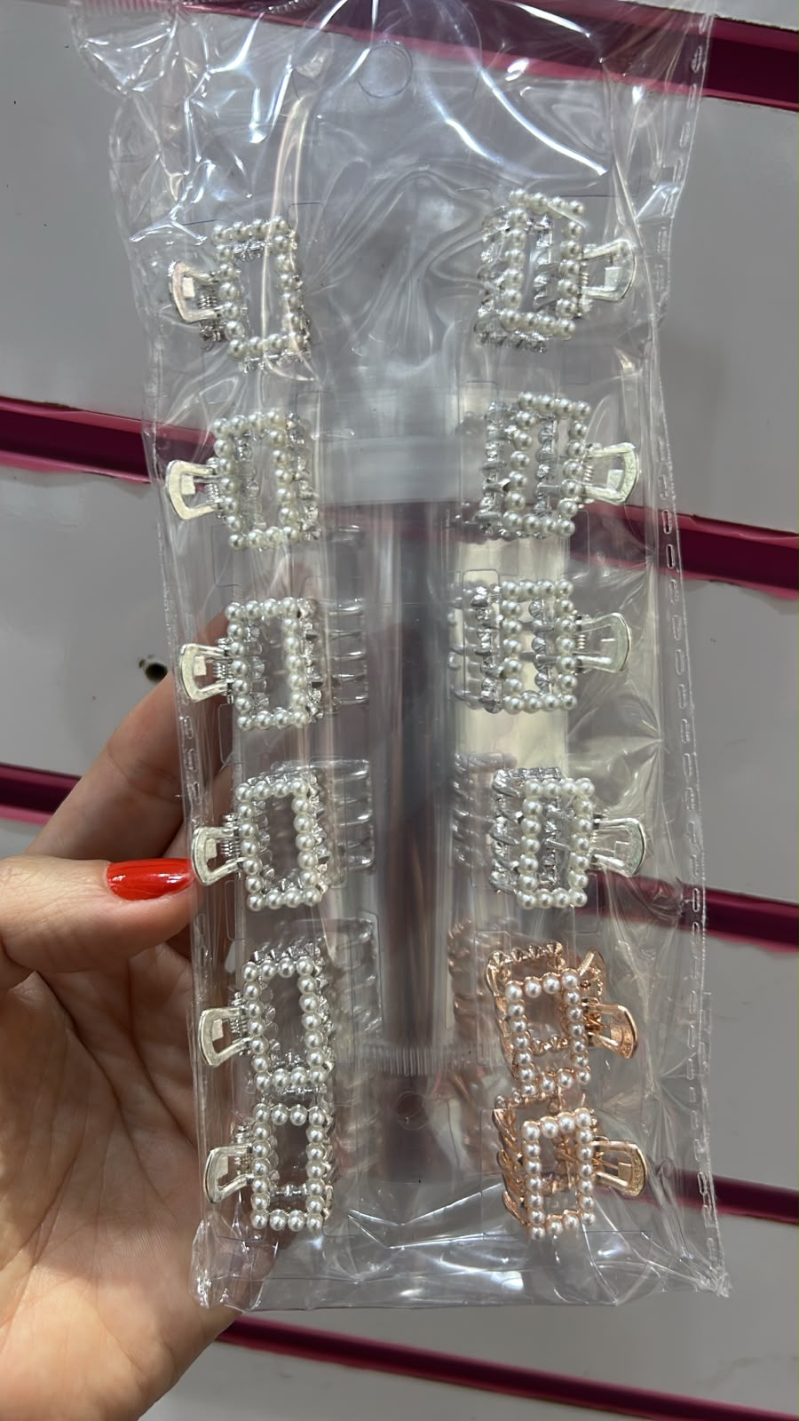 Pregadeira pp metal microperolas retangular (12 peças)