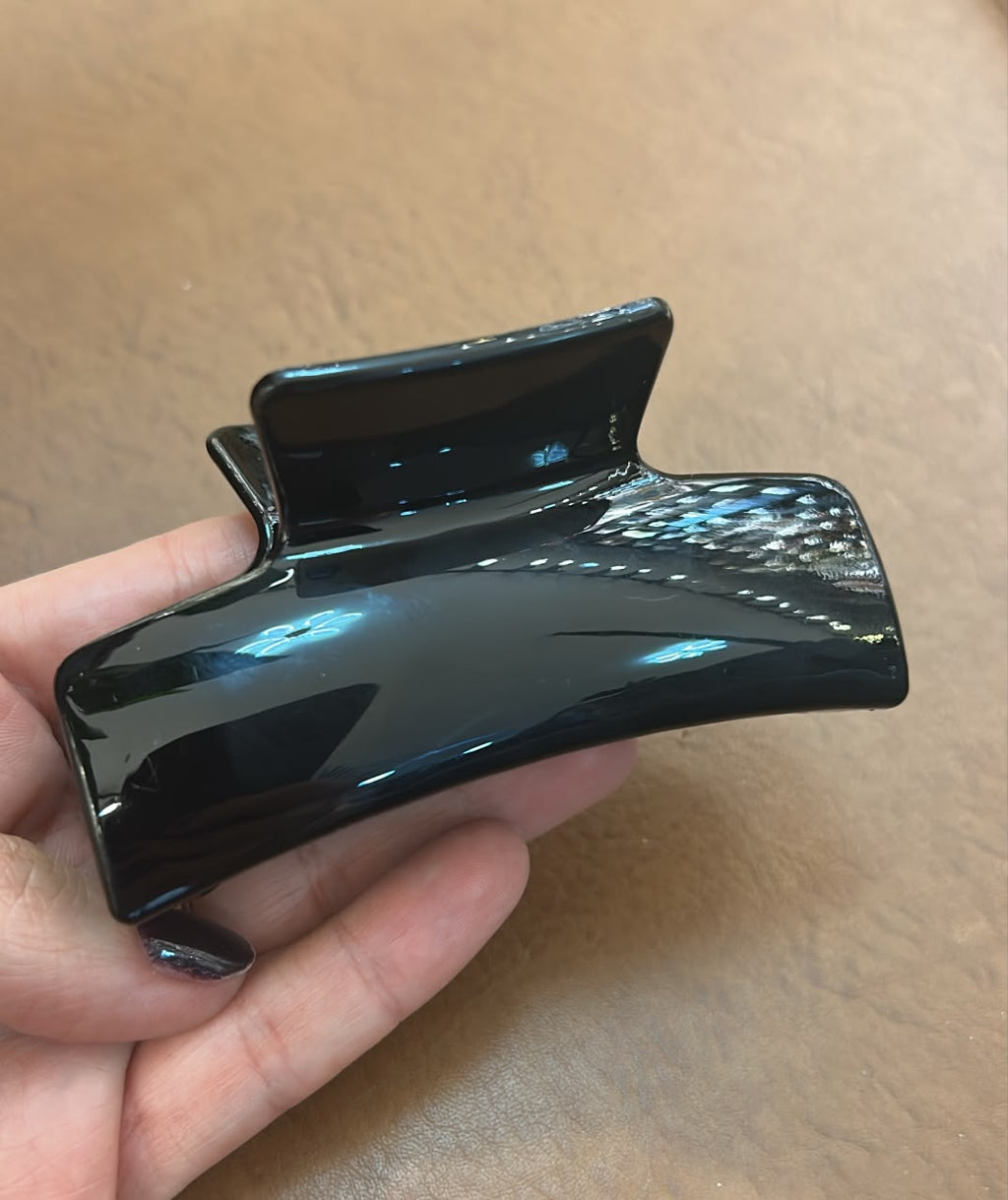 Pregadeira g silicone preta mola reforçada retangular liso (12 peças)