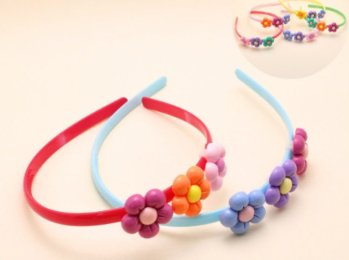 Tiara infantil em poliéster florzinhas (12 peças cores variadas)