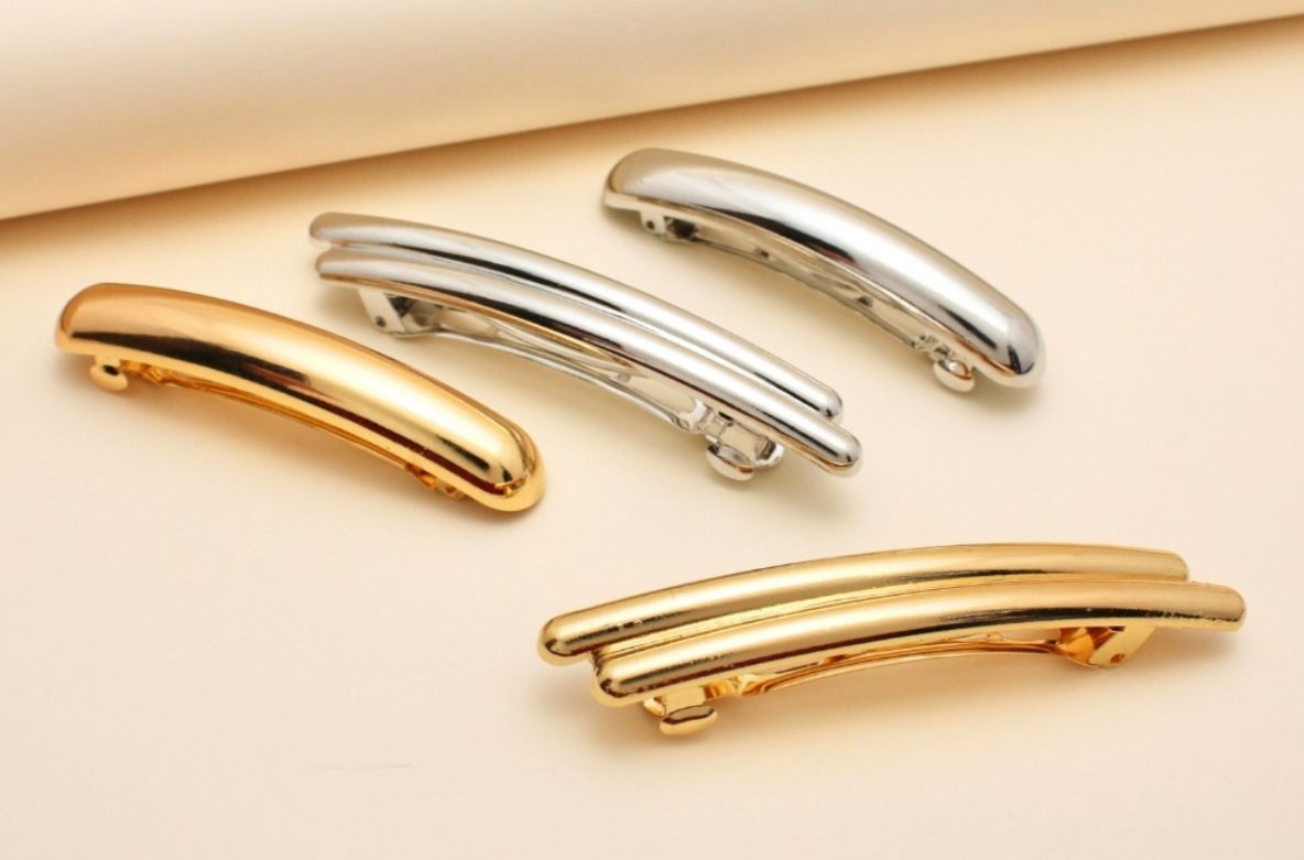 Presilha francesa metal barrete e barrete fino duplo (12 peças 6 douradas e 6 pratas)