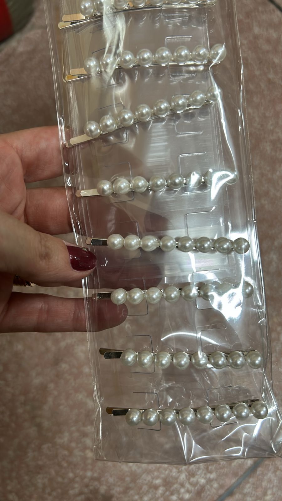 Grampo metal fileira pérolas prata (10 peças)