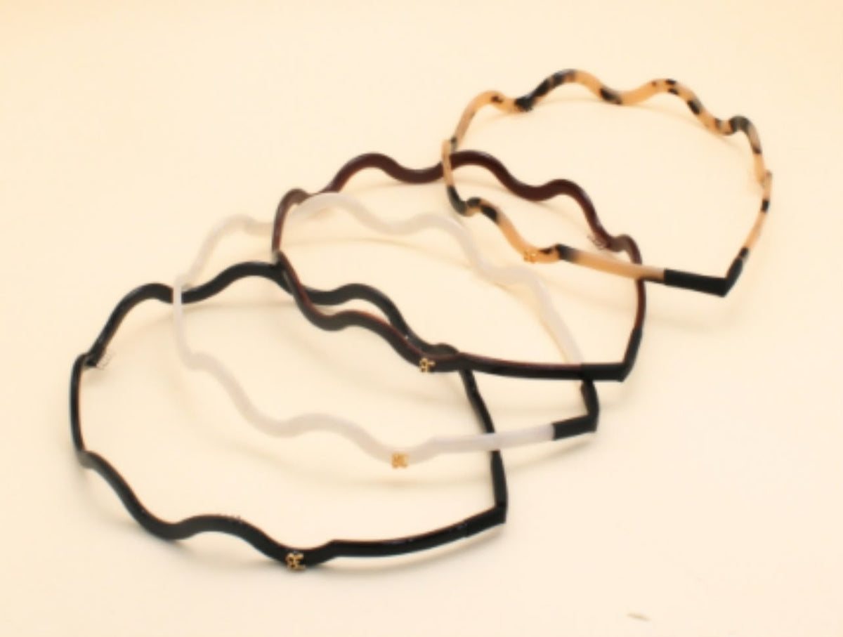 Tiara acetato wave (12 peças 4 de cada cor)