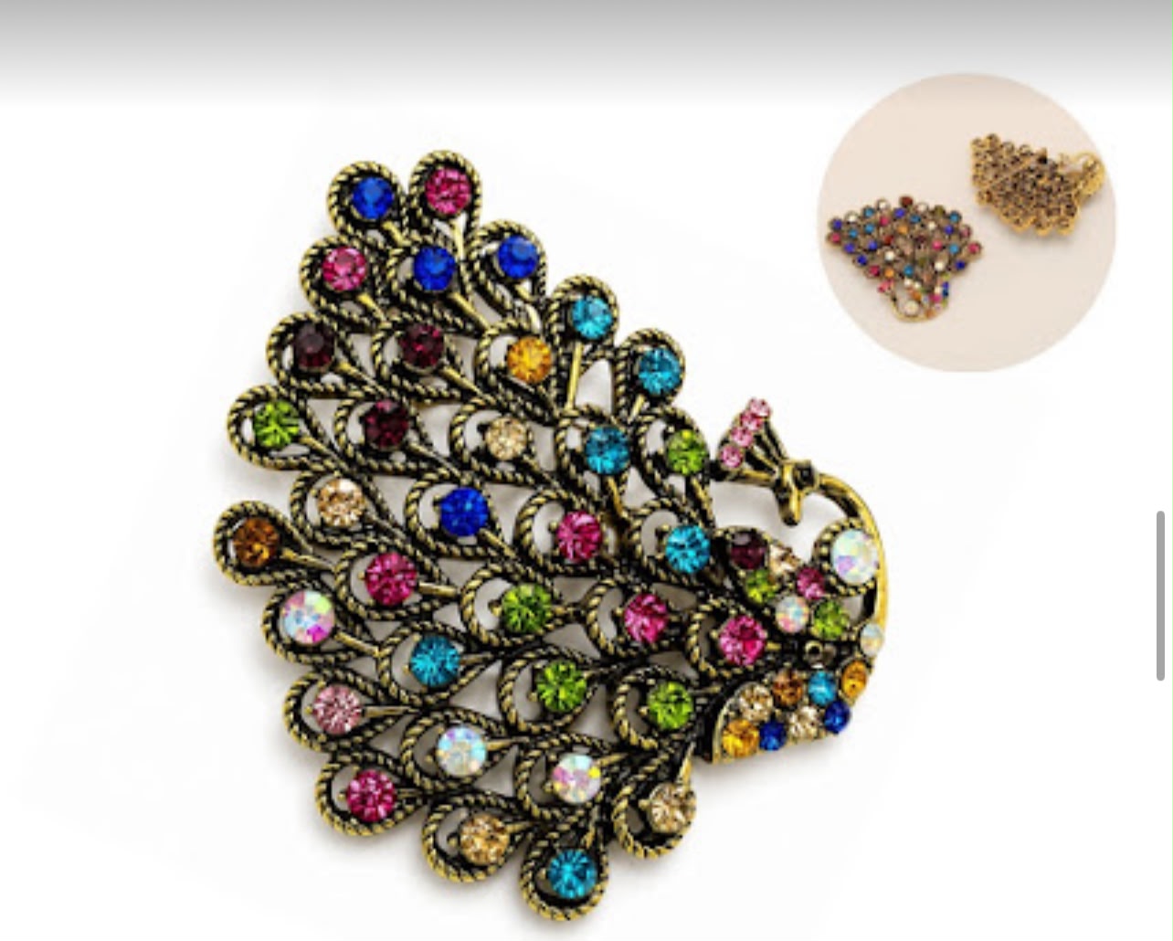 Broche agulha pavão cravejado 7cm (12 peças 6 prata e 6 dourados)