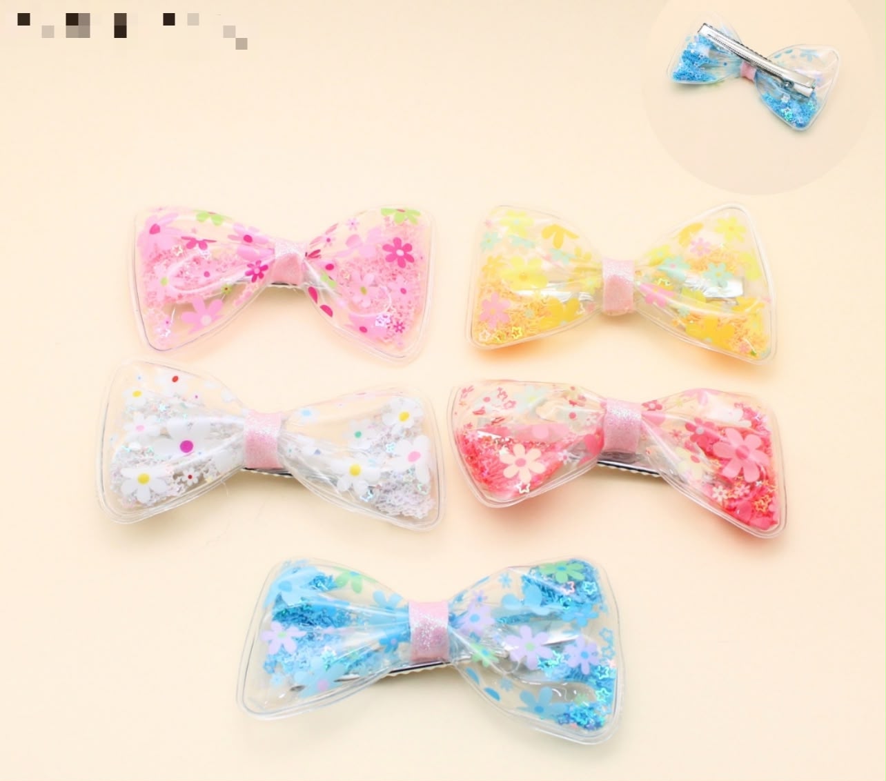 Hair clip (bico de pato) laço acqua estampa florzinha (12 peças cores variadas)