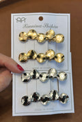 Hair clip metal esfera martelada (12 cartelas com 2 peças cada 8 douradas e 4 pratas)