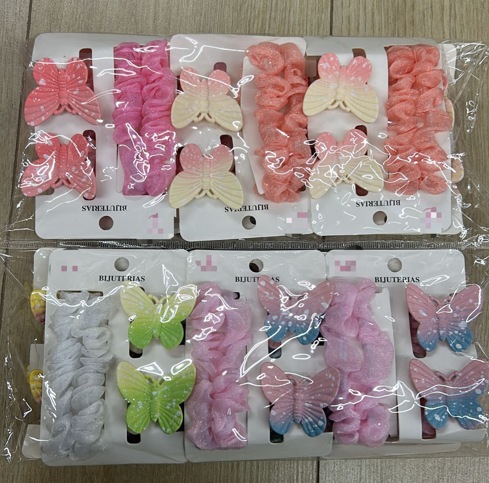 Pregadeira poliéster p borboleta e scrunchie de voam (12 cartelas com 4 peças cada)
