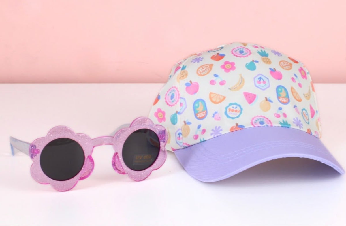 Boné infantil menina com óculos com proteção UV (12 kits)