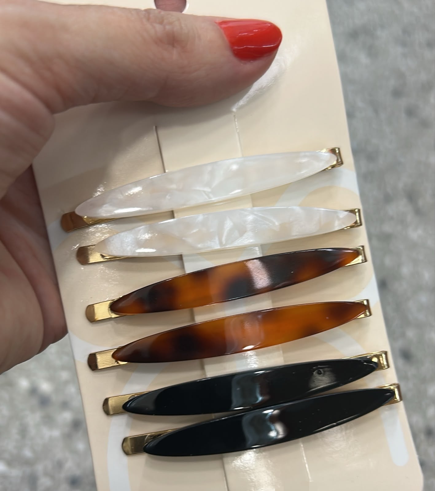 Grampo de cabelo base metal com placa de acetato bicos (12 cartelas com 6 peças cada)