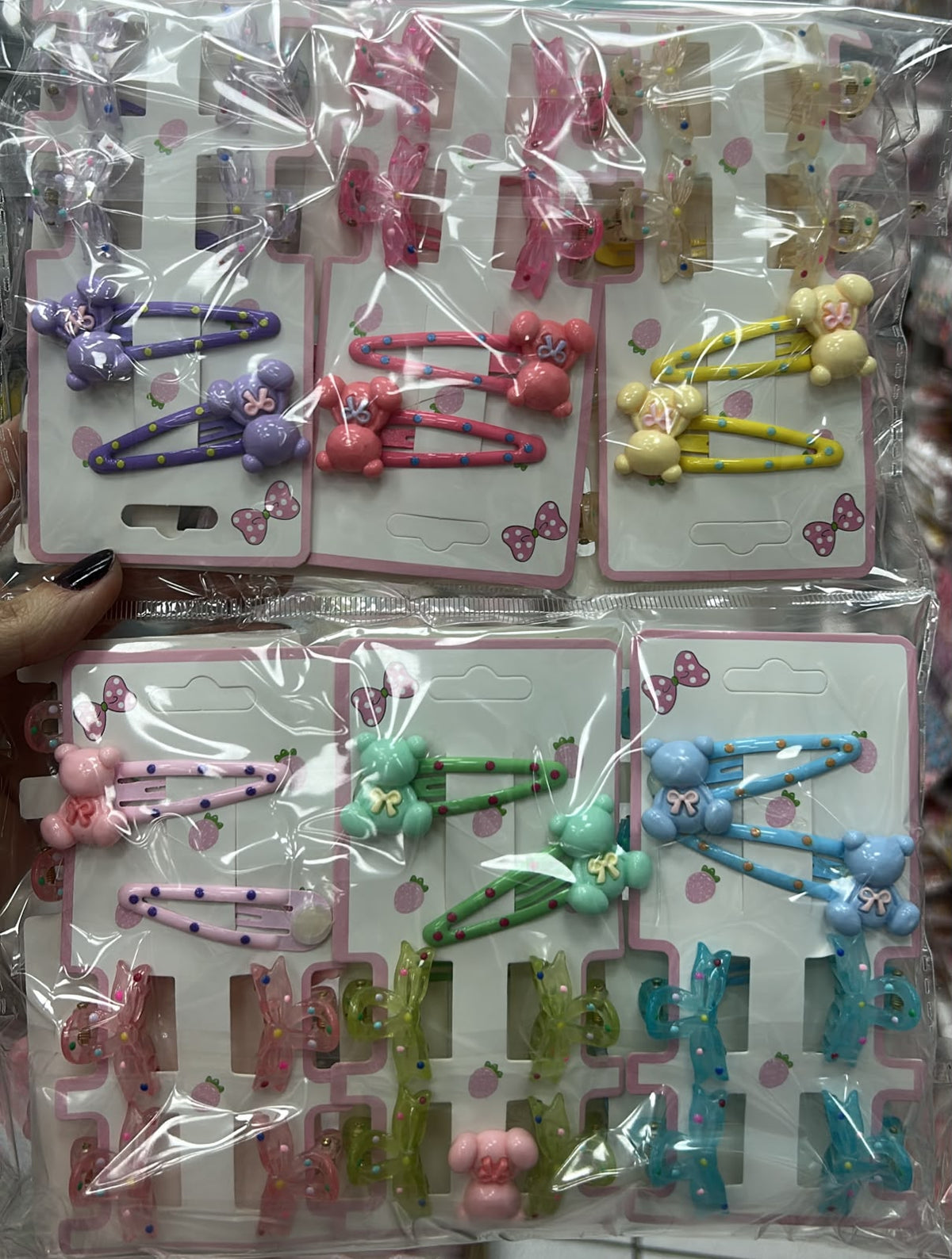 Cartela tic tac infantil ursinho e mini pregadeira lacinho (12 cartelas com 6 peças cada)