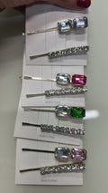 Grampo de cabelo com strass e pedrarias (12 cartelas com 2 peças cada)