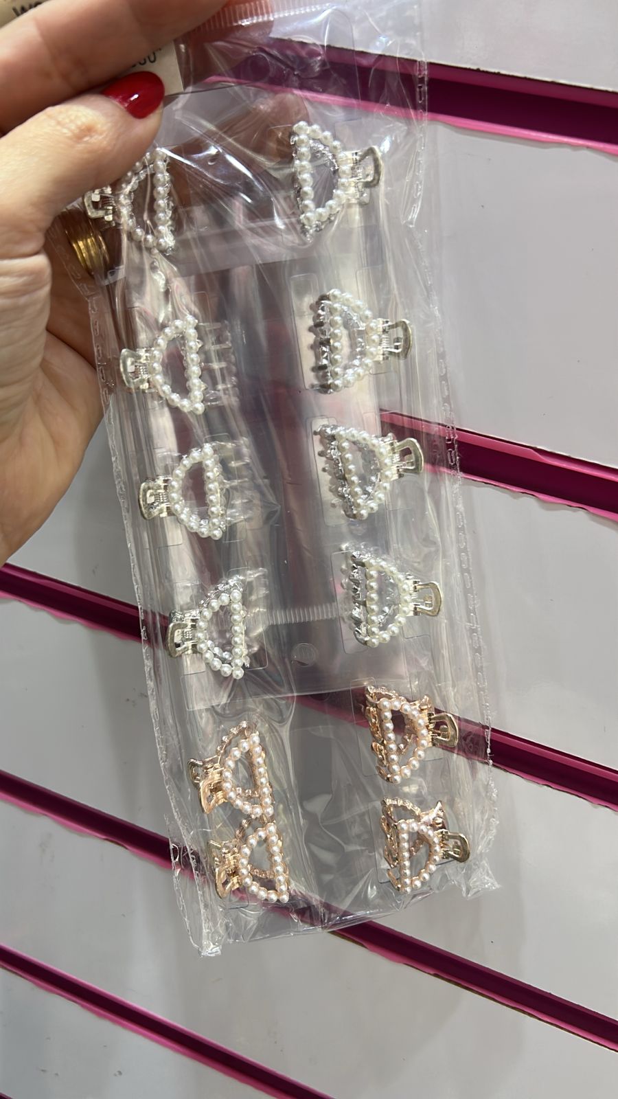 Pregadeira pp metal microperolas meia lua (12 peças)