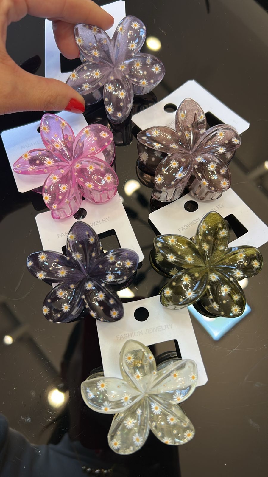 Pregadeira M Acrílico Flor com estampa de Margaridas (12 peças 2 de cada cor)