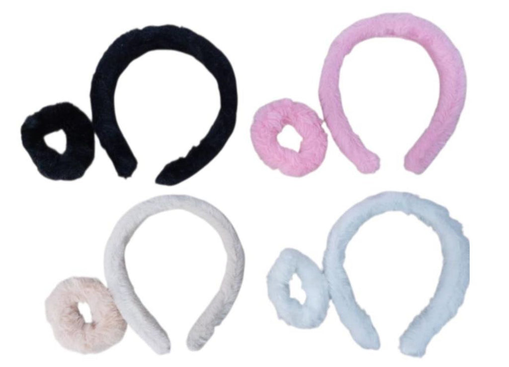 Tiara Pelúcia e Scrunchie Pelúcia lisa (12 peças 3 de cada cor)