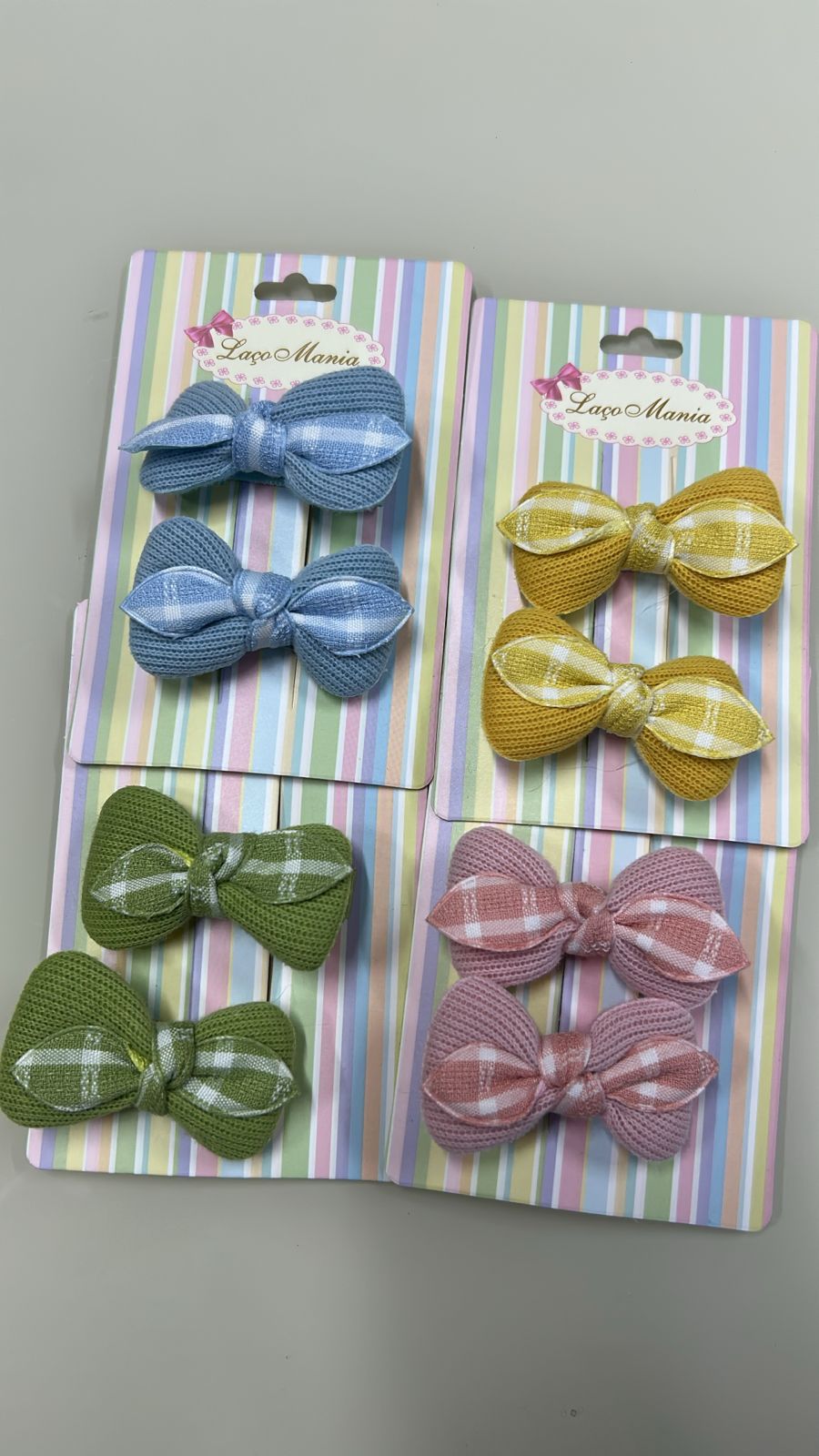 Hair Clip Infantil Lacinho com Xadrez (12 cartelas com 2 peças cada 3 de cada cor)