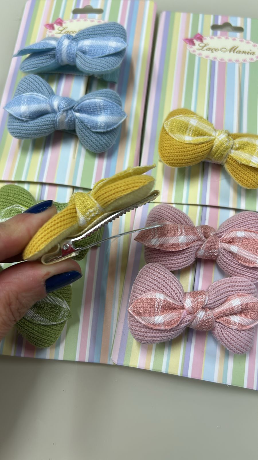 Hair Clip Infantil Lacinho com Xadrez (12 cartelas com 2 peças cada 3 de cada cor)