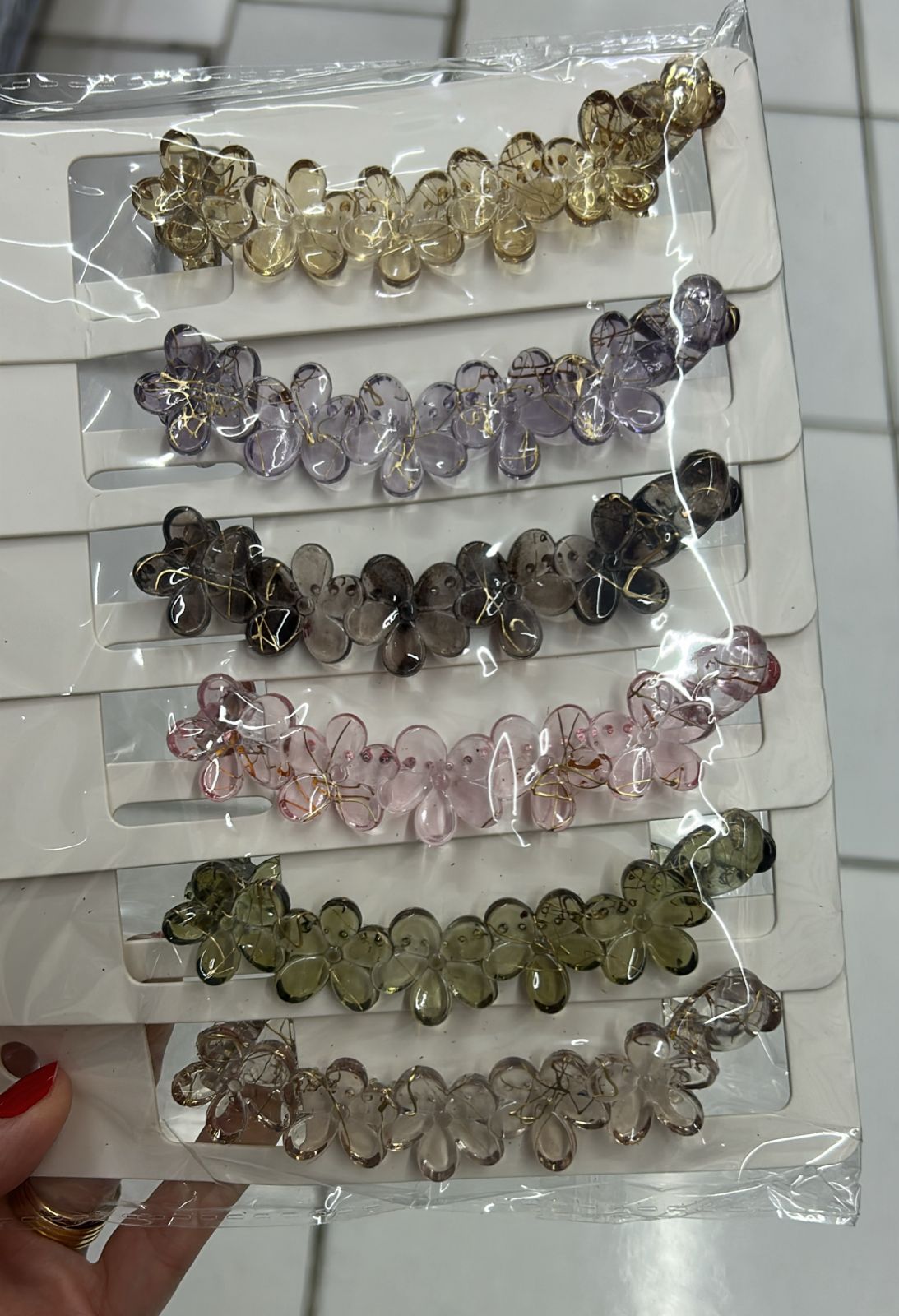 Banana de cabelo em poliéster transparente flores (12 peças cores variadas)