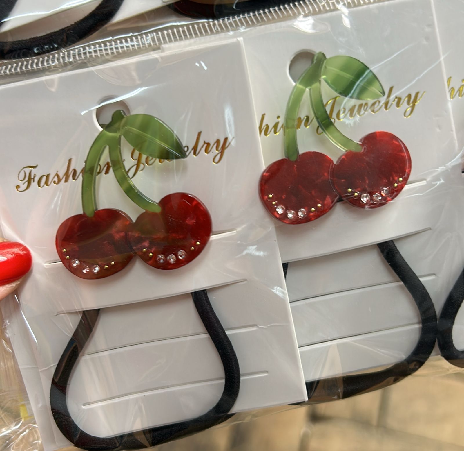 Xuxinha cereja acetato com brilhos (12 peças)