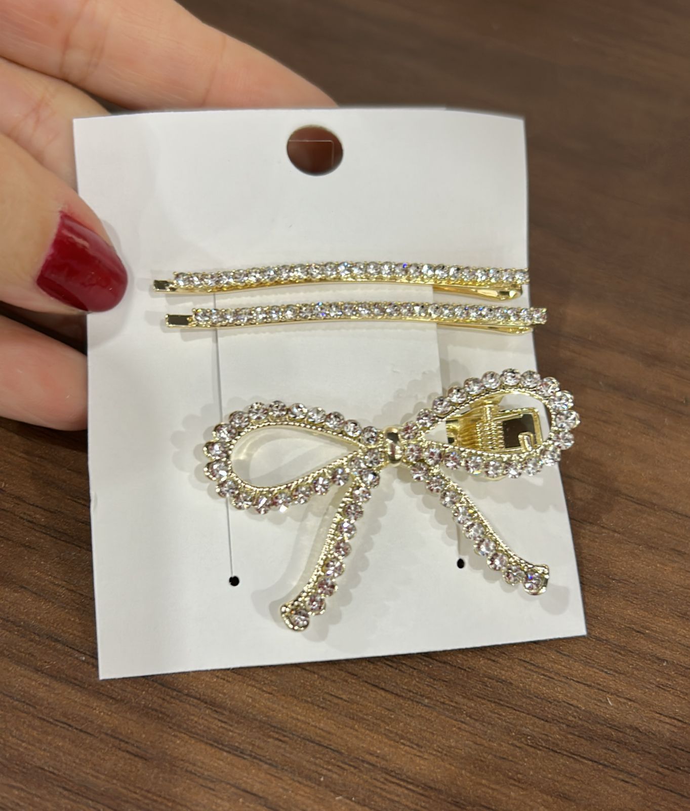 Hair Clip Laço Cravejado e dupla de grampos Cravejados (12 cartelas com 3 peças cada)