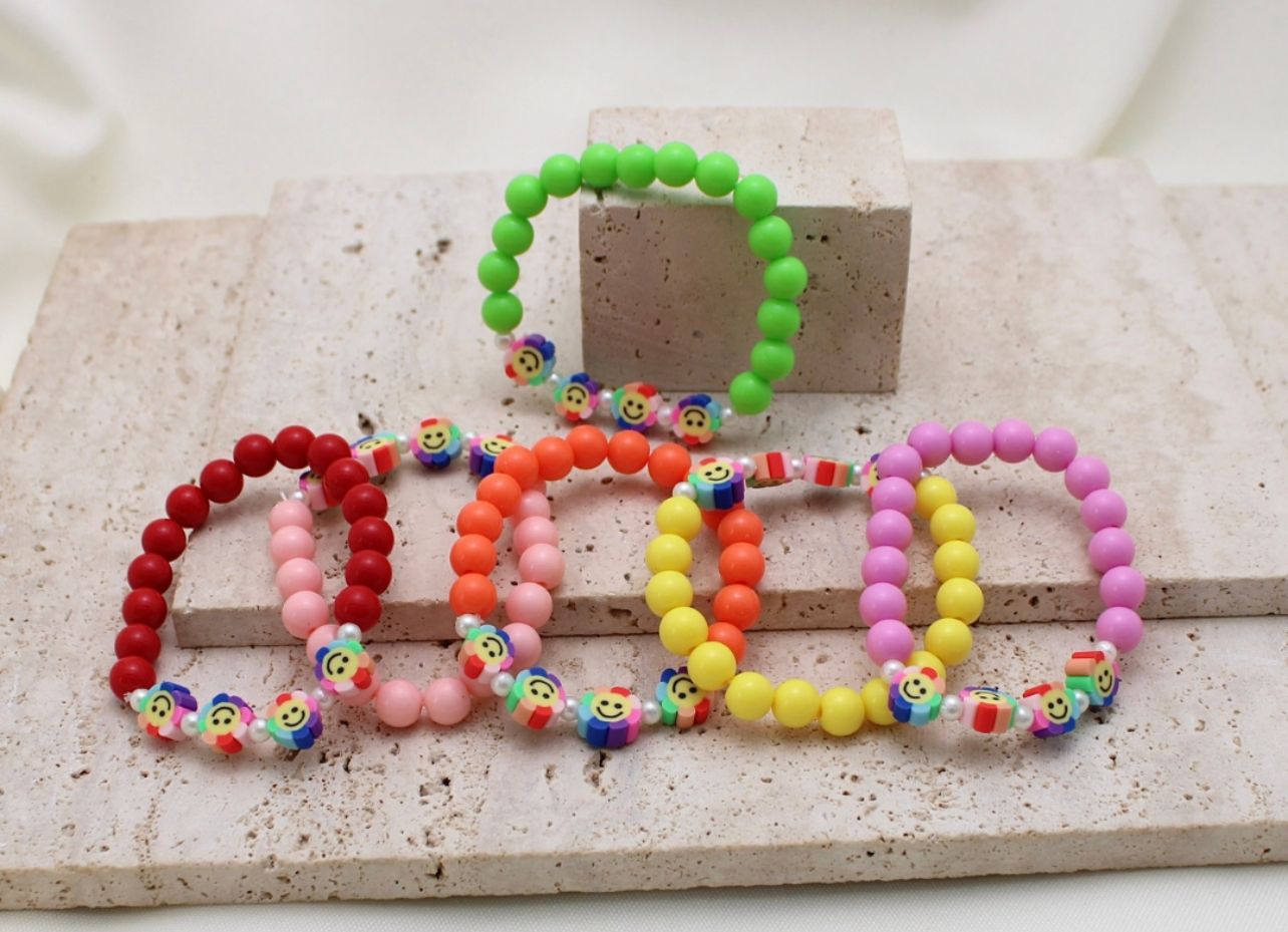 Pulseira Infantil miçanga poliéster Margarida colorida (12 peças)