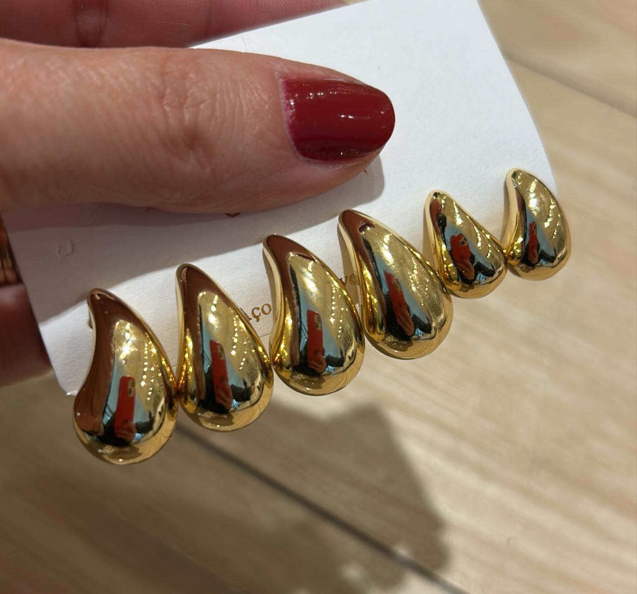 Trio Brinco Gota médio e pequeno em Aço Inoxidável Dourado - Aço Inoxidável 316L (12 cartelas com 3 pares cada)