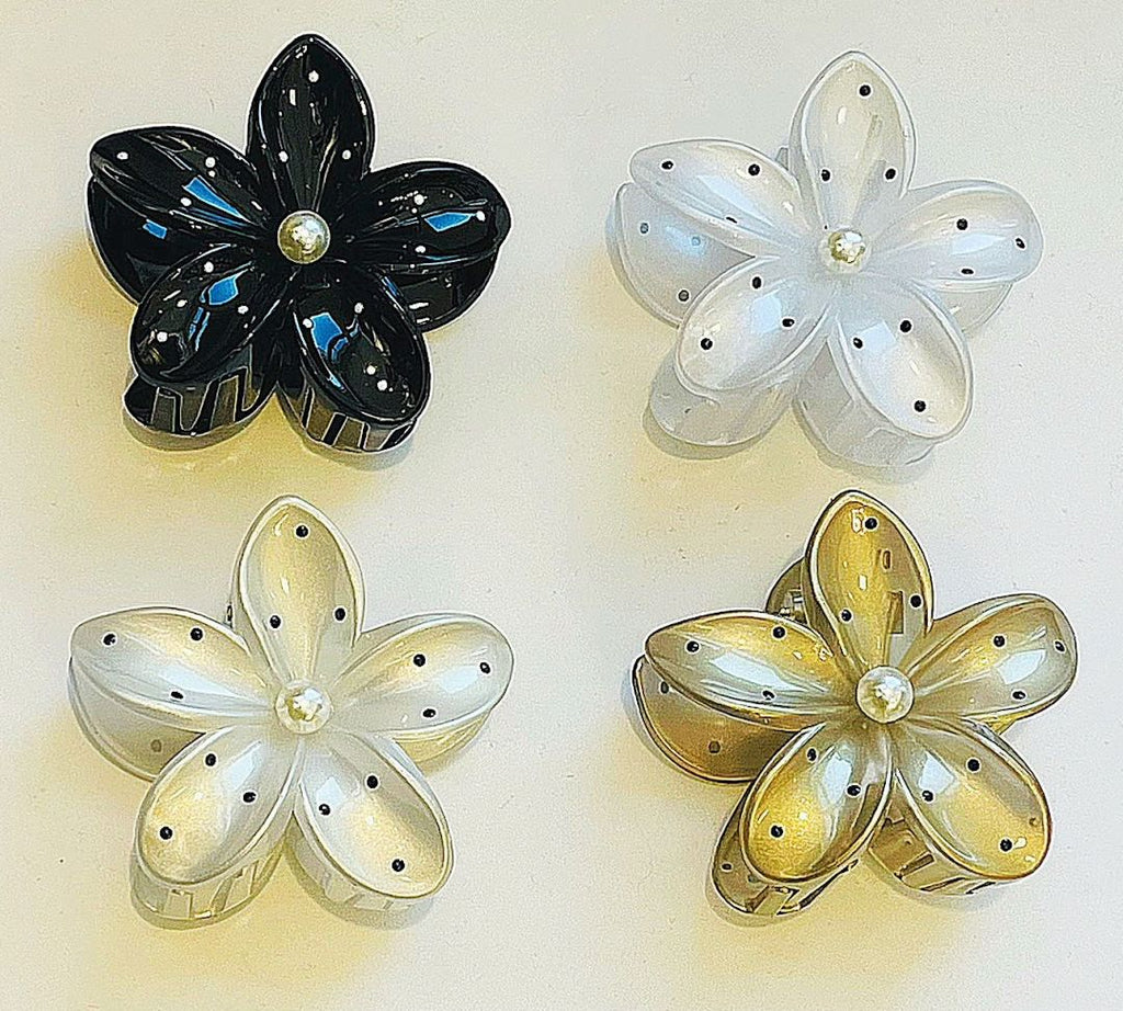 Pregadeira Poliéster Média Flor com Poa e miolo pérola (12 peças 3 de cada cor)