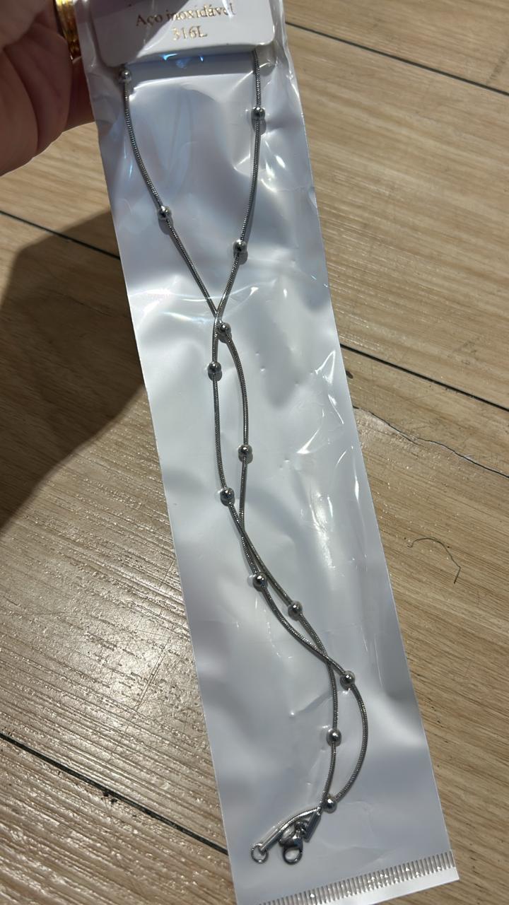 Colar longo com esferas pequenas - Aço Inoxidável 316L (12 peças)