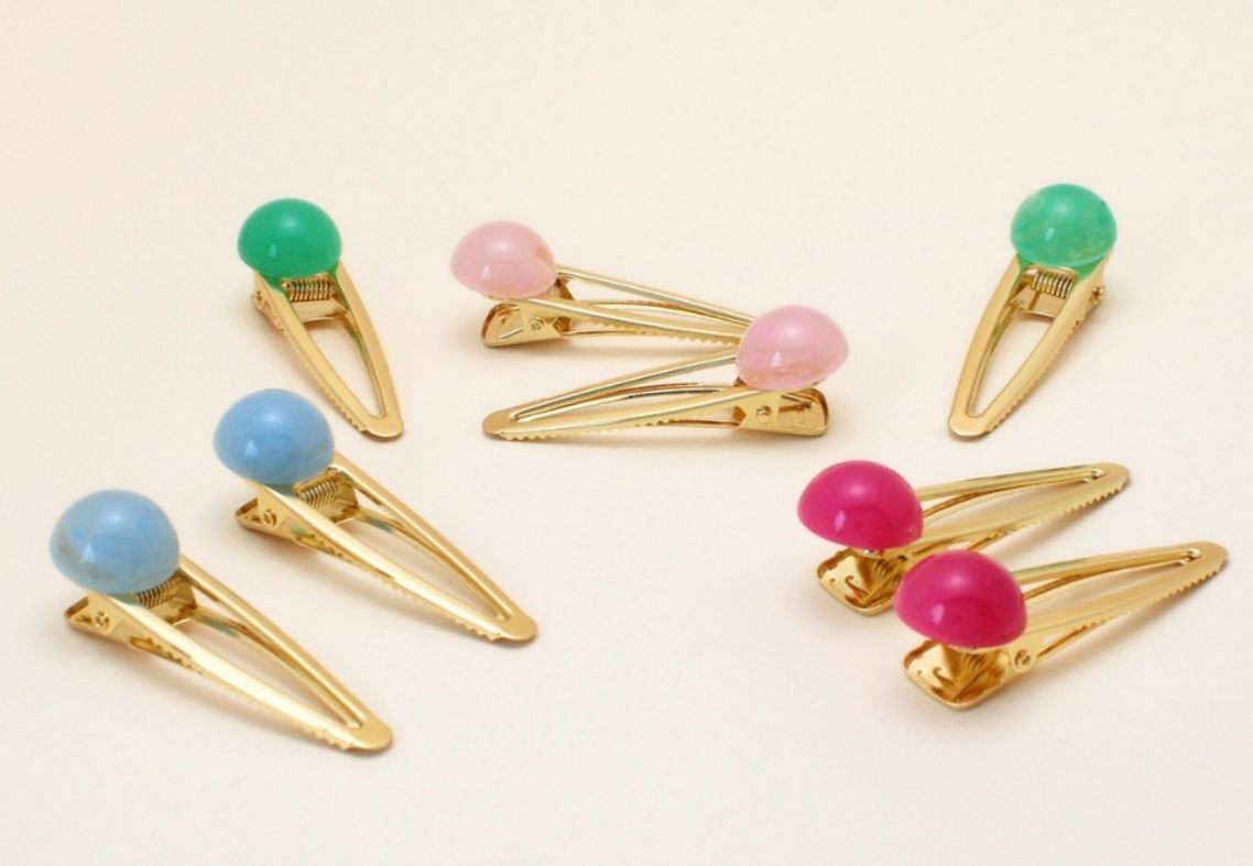 Hair clip metal com meia esfera colorida (12 cartelas com 2 peças cada)