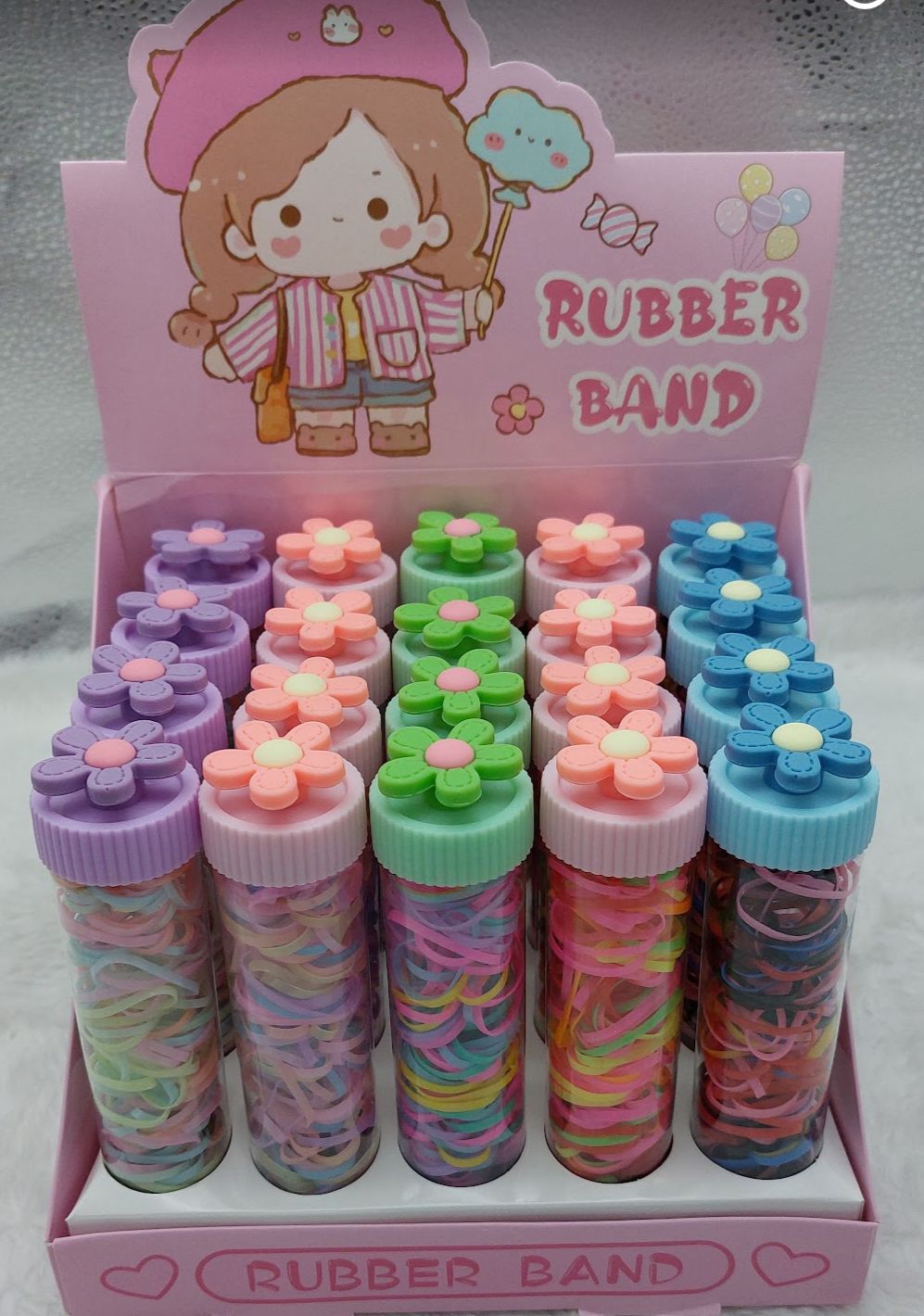 Tubete com Liguinhas de silicone e tampa Flor (20 tubetes)