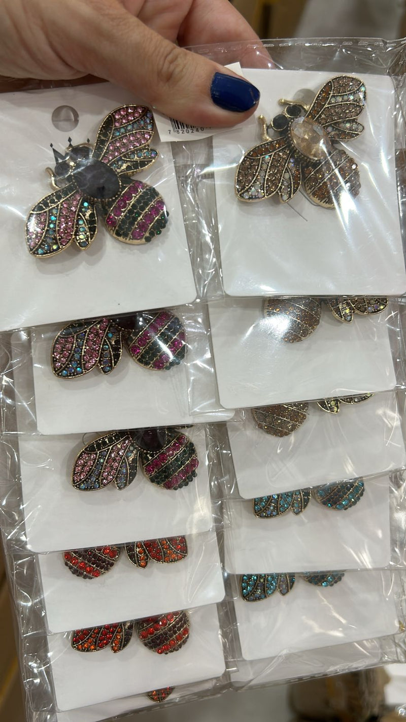 Broche com Imã Abelha Cravejada Grande (12 peças cores variadas)