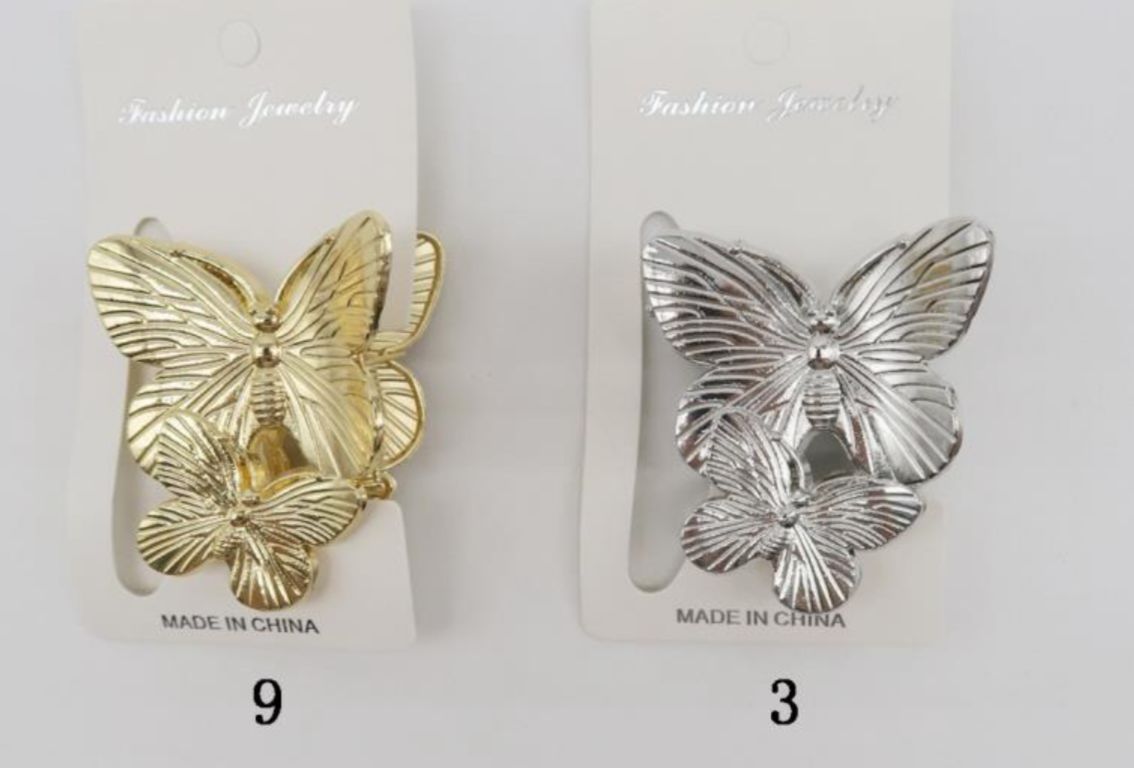 Pregadeira Metal M dupla Borboleta (12 peças 9 douradas e 3 prata)