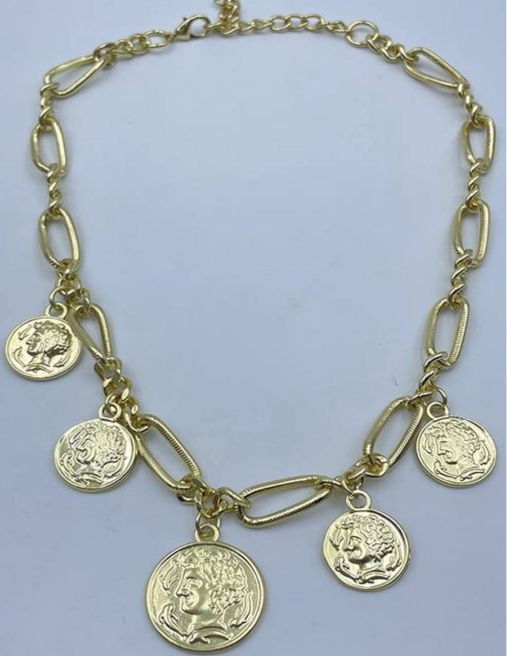 Colar elos com medalhas (12 peças douradas)