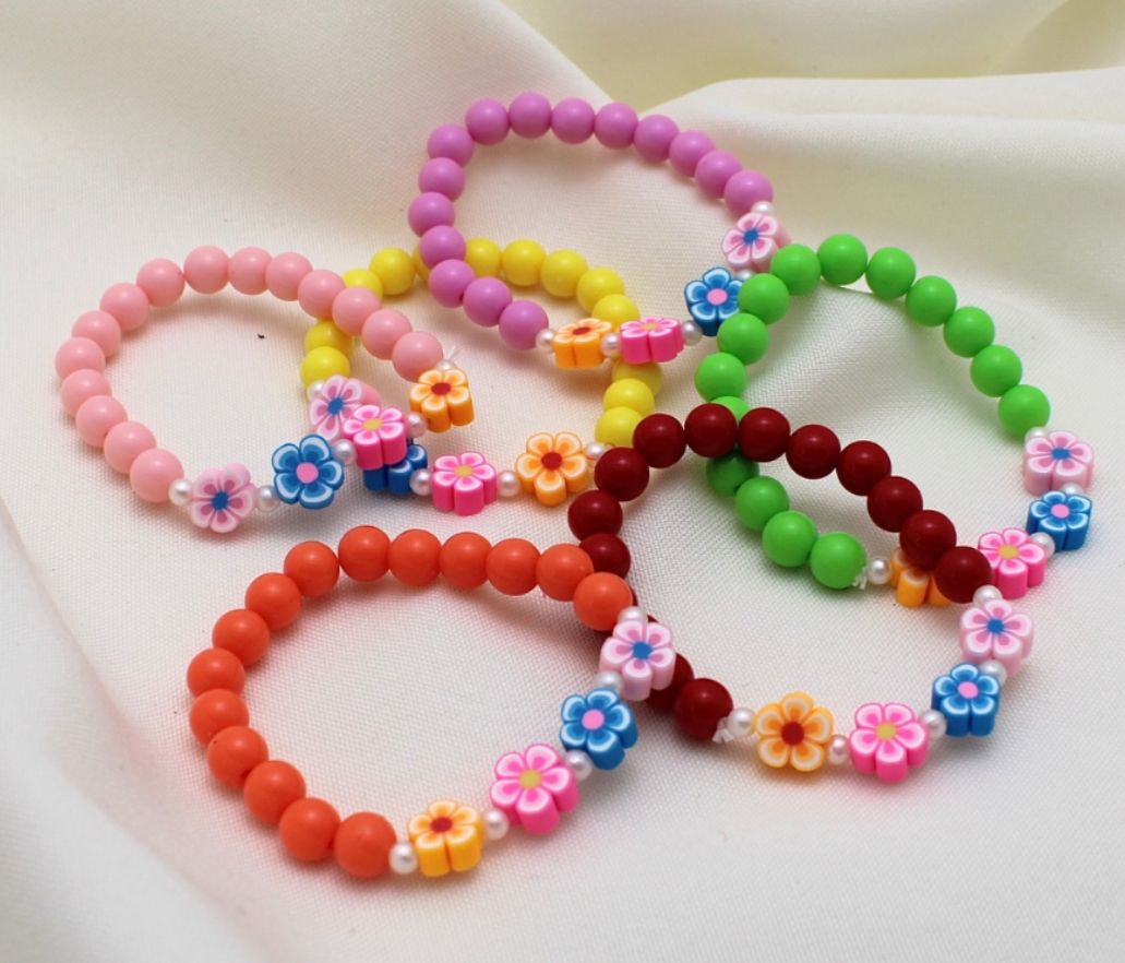 Pulseira Infantil miçanga poliéster Flor colorida (12 peças)