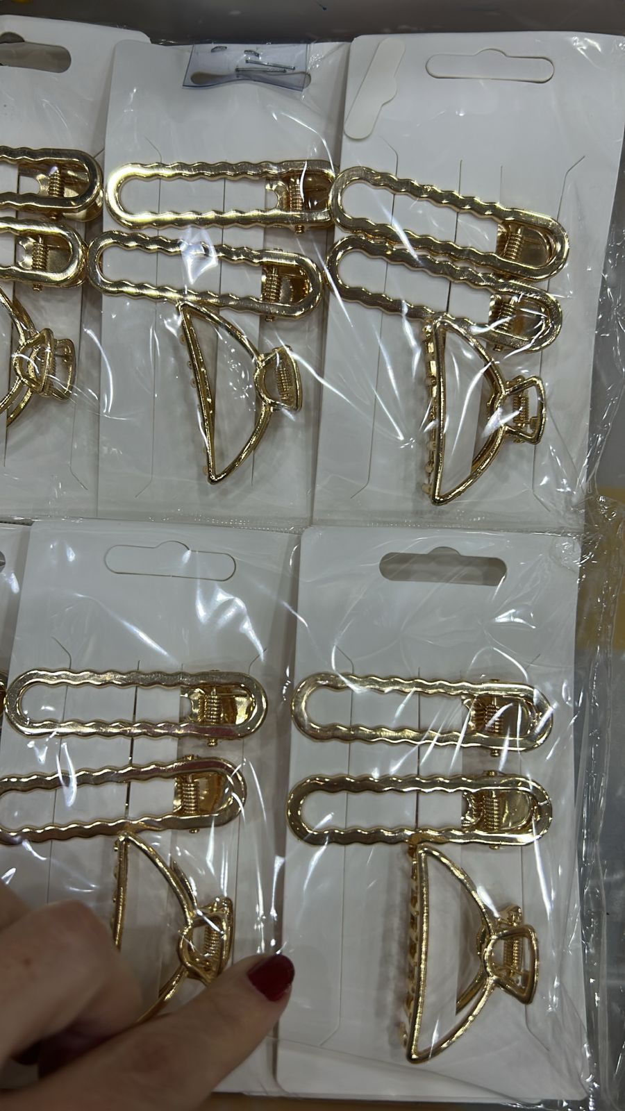 Hair Clip Dourado Retangular e Piranha P Metal meia Lua (12 cartelas com 3 peças cada)
