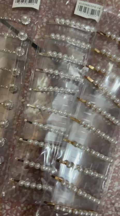 Grampo metal fileira pérolas dourado (10 peças)