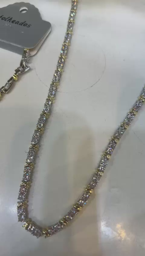 Pulseira Riviera Dois Banhos Pedras e X fecho jóia extensor (6 peças semijoia - 2 milésimos)