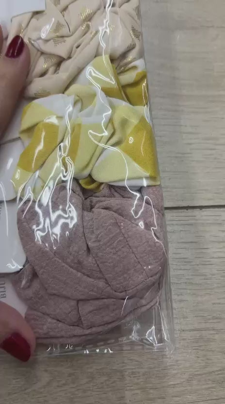 Scrunchie em Tecido estampas variadas Amarelo e bege (12 peças)