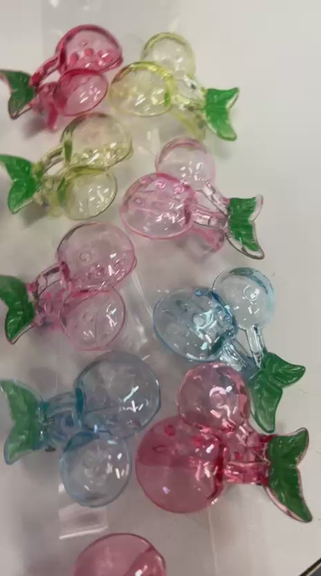 Hair clip poliéster infantil translúcido cerejas (10 peças)