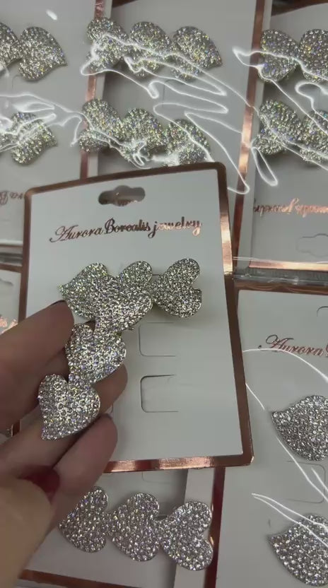 Hair Clip Cravejado trio Coração (12 cartelas com 2 peças cada 8 douradas e 4 pratas)