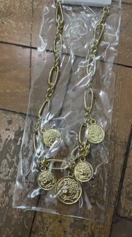Colar elos com medalhas (12 peças douradas)