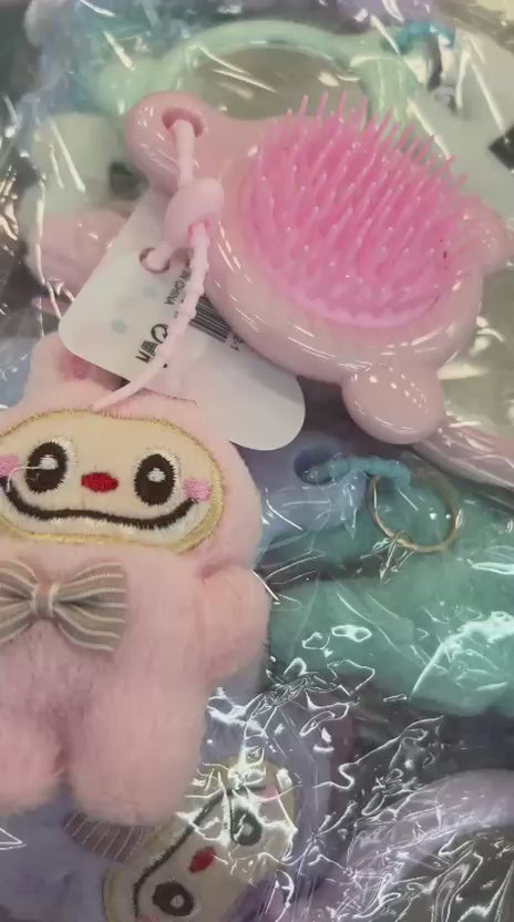 Escova de cabelo infantil com espelho e labubu (12 peças)