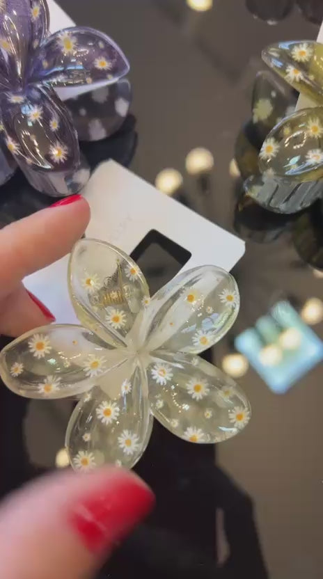 Pregadeira M Acrílico Flor com estampa de Margaridas (12 peças 2 de cada cor)