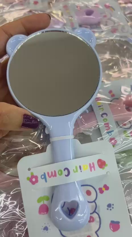 Escova de cabelo infantil com espelho com orelhinhas (12 peças)