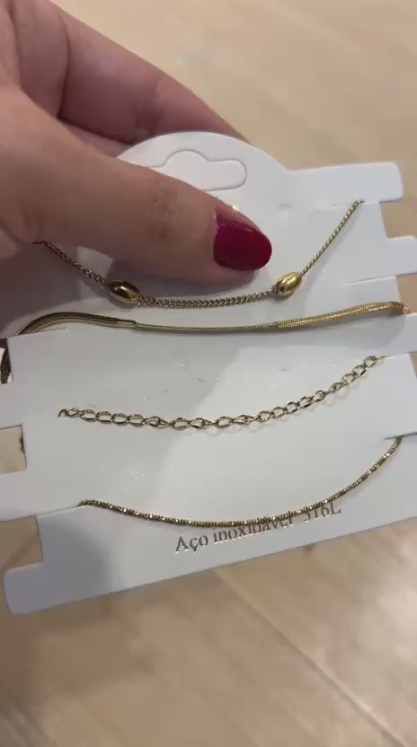 Conjunto com pulseiras Dourado (12 cartelas com 4 peças cada)