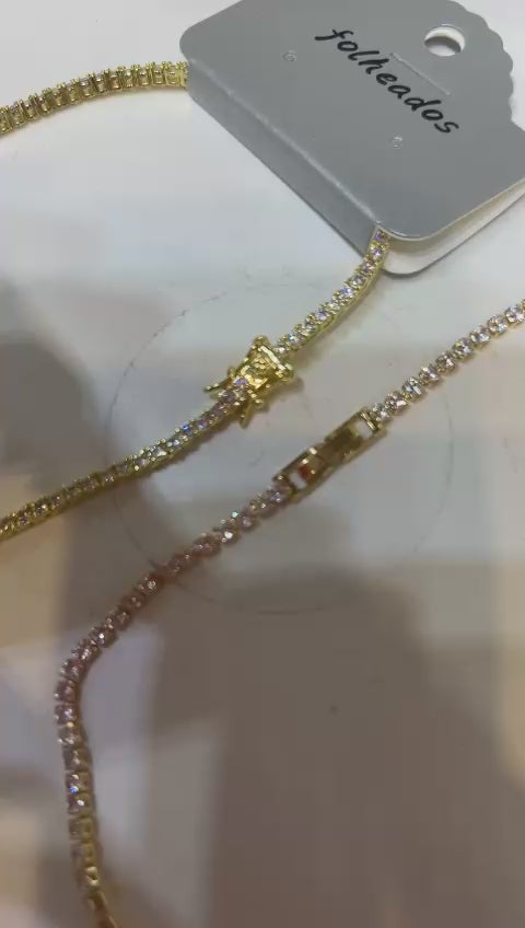 Riviera Dourada pedras quadradas 3mm fecho joia (6 peças semijoia - 2 milésimos)
